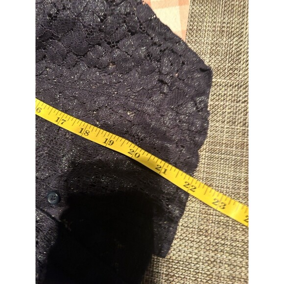 Y2K Cache Navy Lace Top Vtg Medium Sheer Button Up Whimsigoth Vamp Victorian - Picture 4 of 5